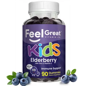 Feel Great Kids Elderberry Gummies with Zinc and Vitamin C | Sambucus Elderberry Gummies | 90 Day Supply