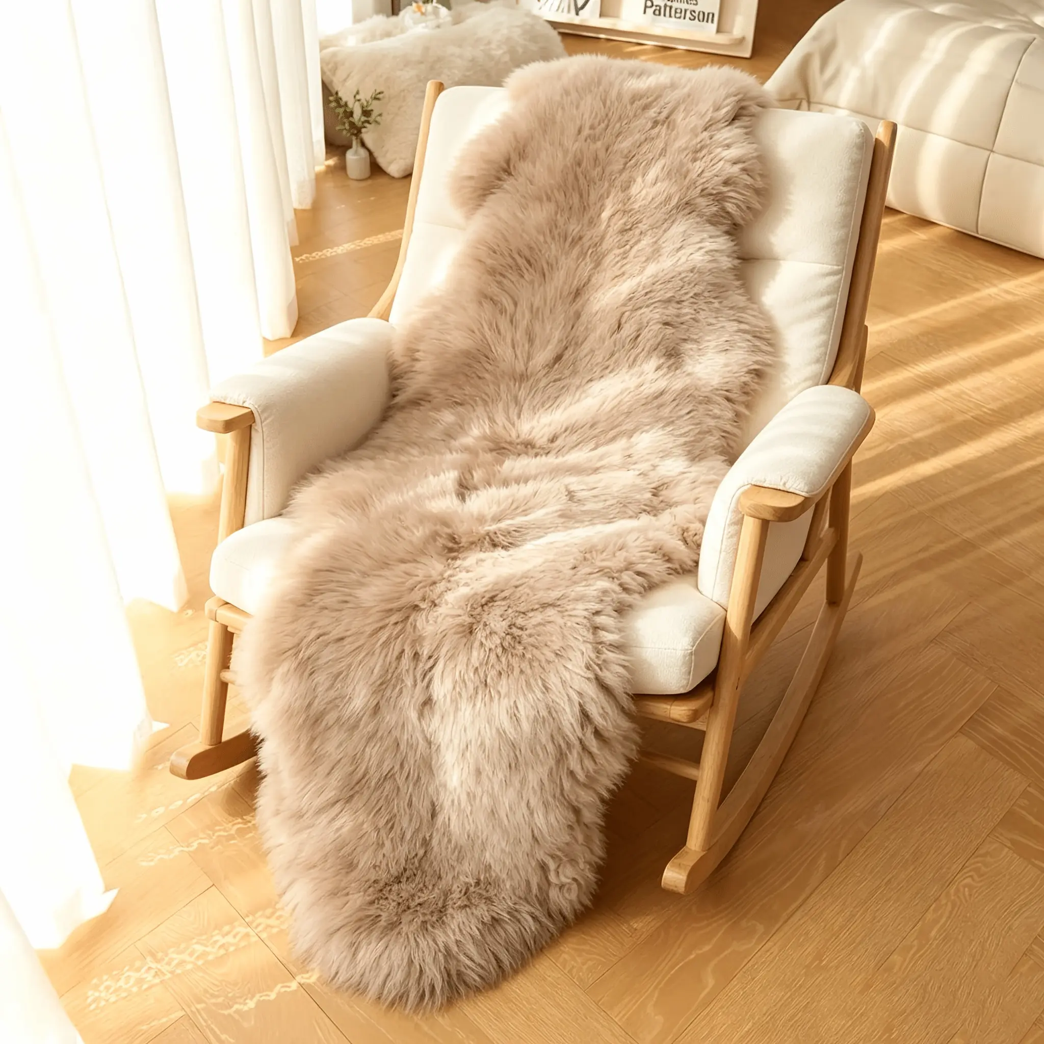 1pcSoft Fluffy Faux Sheepskin, 1pcSoft Faux Fur-like Shaggy Cushionfor Bedroom Room, Machine Washable & Shed-Free, Cute Luxurious Plush Fluffy Sofa Seat Cushion, for Indoor Living Room, Bedroom Home Decor