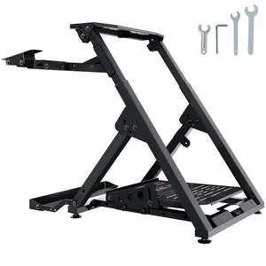 VEVOR Foldable Racing Steering Wheel Stand, Height Adjustable Universal Base Compatible with Logitech Thrustmaster Racing Wheel and Pedal, Movable Wheels Heavy-duty Frame Standard GT/Formula Seating