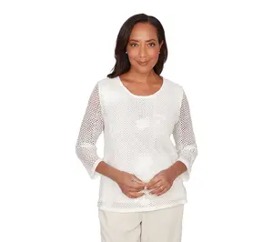 Alfred Dunner Petite Sequin Mesh Flower Top
