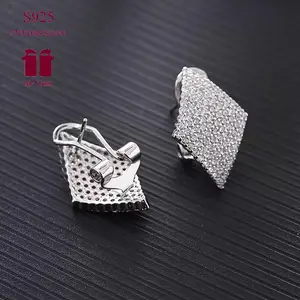 earring stack 925 pure silver earrings ear studs with fashion elegant design, geometric diamond shaped women's ear buckles, sparkling jewelry, versatile for daily banquets, and wear