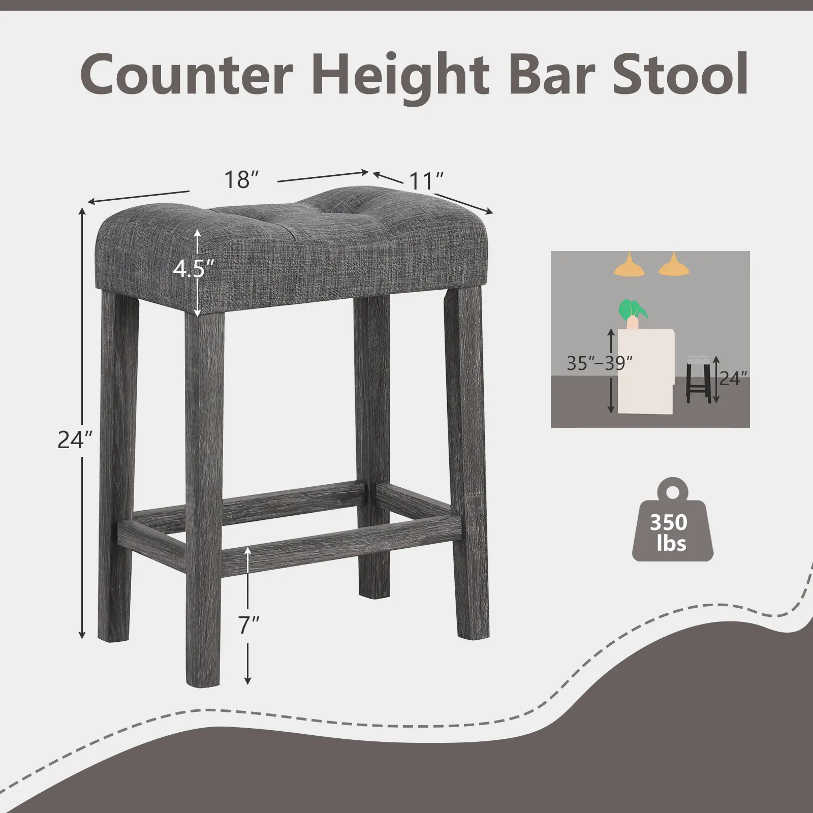 COSTWAY - 24 Inch Set of 2 Saddle Bar Stools with Padded Seat-Gray