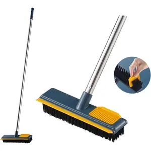 Long Handle Floor Brush Set, Hard Bristle Push Broom, Cleaning Brush & Comb, Ideal for Tile Floors, Pools, Patios, Bathrooms, Kitchens, Cleaning Supplies