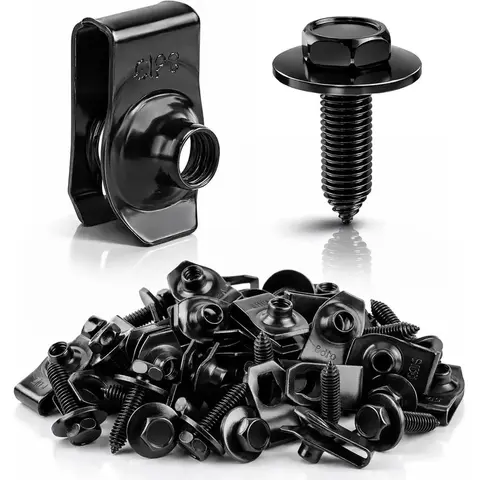 Black Metal Automotive Fastener Kit - 20pcs/50pcs Repair Fasteners & Clips, 1/4" Hex Head Body Bolts, Car Interior Accessories for Secure Fender & Bumper Installation, Black Metal Fasteners & Clips