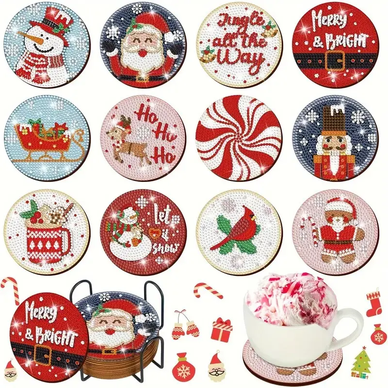 12-Piece Diamond Art Coasters with Stand, DIY 5D Diamond Painting Kit for Adults and Beginners, Diy Kits, Perfect Gift for Friends