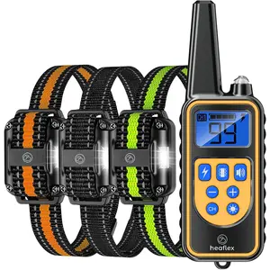 Dog Shock Collar with Remote, Dog Training Electric Collar, Waterproof Rechargeable, 1640ft Dog Shock Collar with LED Light, Beep, Vibration, Shock for Medium/Large 3 Electronic Collars Dogs