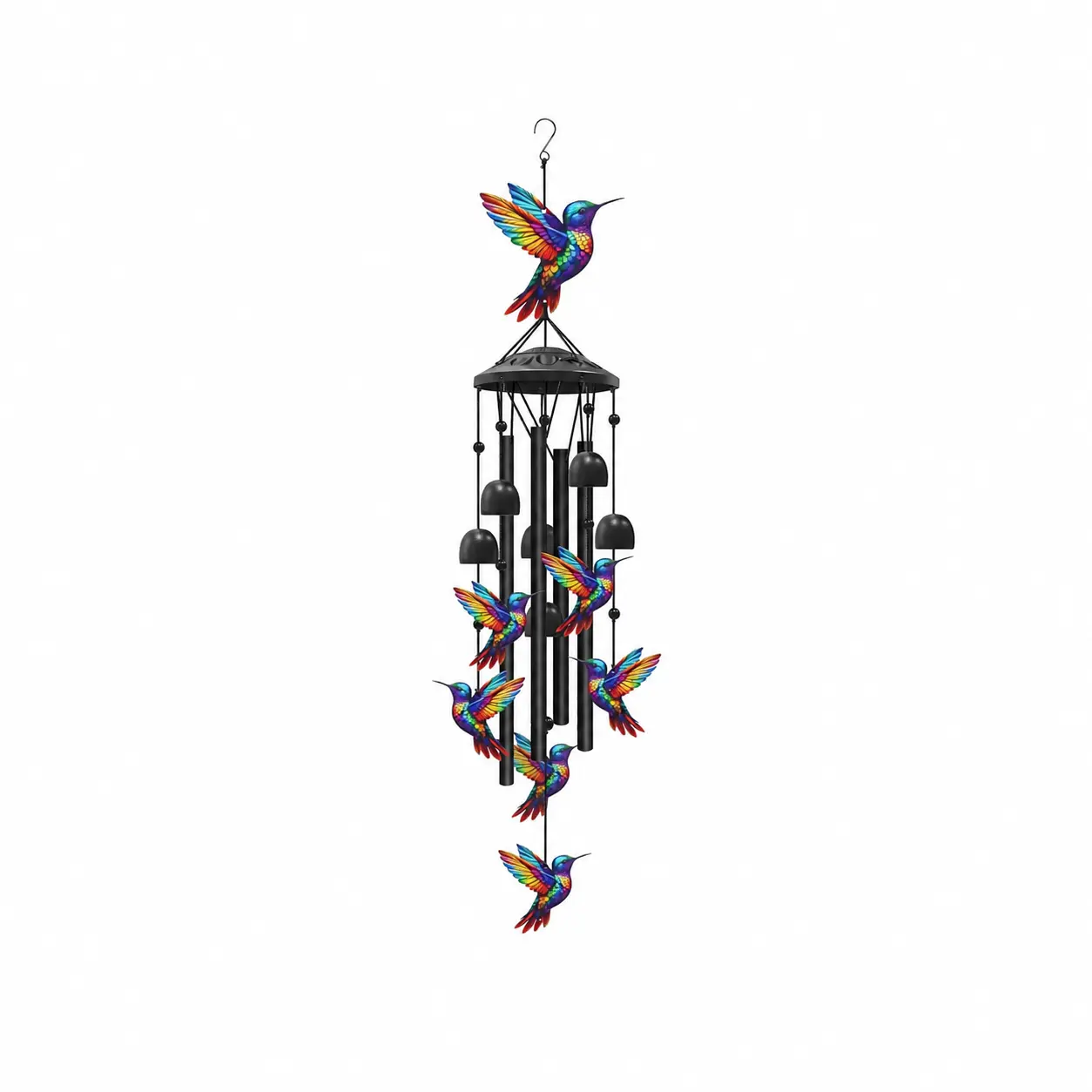 Handmade Hummingbird Bell Wind Chime with 6 and 4 Aluminum Tubes, Colorful Deep-Tone Hanging Home Decor for Garden Porch, Ideal Gift for Mom & Housewarming Ornament