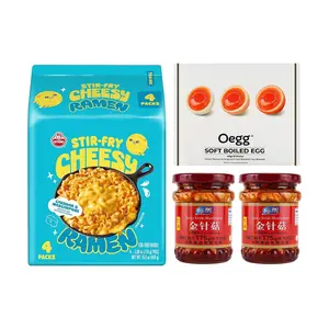 YUMEI TK Combo: Ottogi Cheese Ramen Noodles + Marinated Soft-Boiled Egg + 2pk Chili Oil Enoki Mushrooms - Instant Meal Kit, Convenient & Delicious