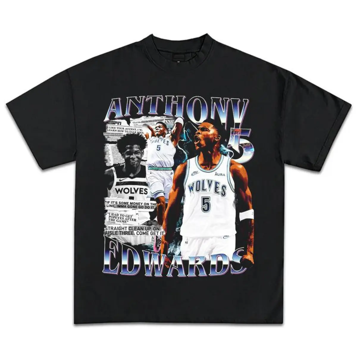 Women's Anthony Edwards 90s Vintage Inspirational Basketball Graphic T-Shirt - Casual Crew Neck, Drape Streetwear Boxy Tee, Printed