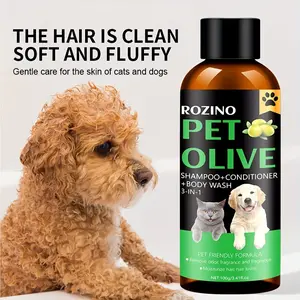 【Ten pack at a better price】ROZINO Pet Olive 3-in-1 Shampoo + Conditioner + Body Wash - Pet-Friendly Formula, Odor Removal, Plant Fragrance & Moisturizing Fur - For Cats & Dogs - 100g/3.41fl.oz