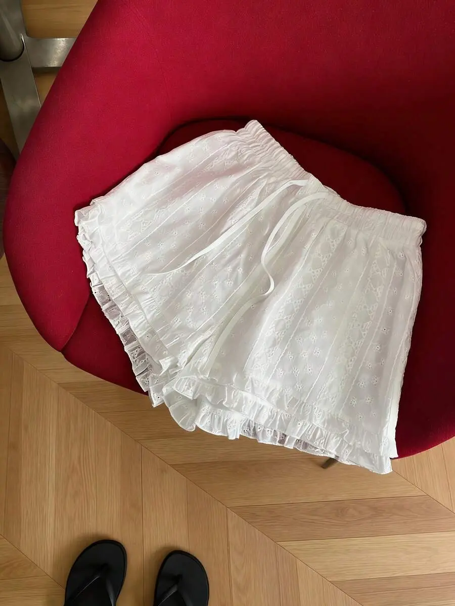 Women's Asymmetrical Shorts Ruffled Tie-Up Layered Textured Woven Bottom for Night Out