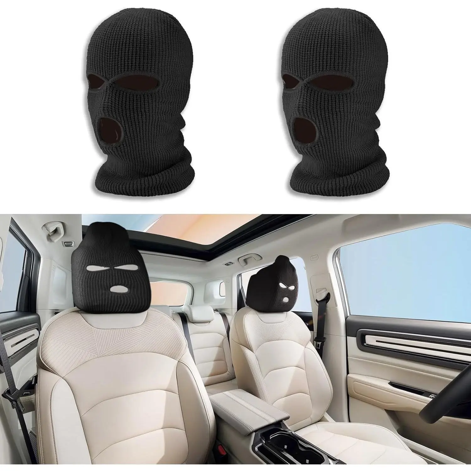 Universal Car Interior Accessories ,Car Headrest Cover, Personalized Funny Vehicle Front Seat Full Face Mask, Seat Cover Accessories Car Headrest Protector(Black) Cosplay Mask ,Trick Props