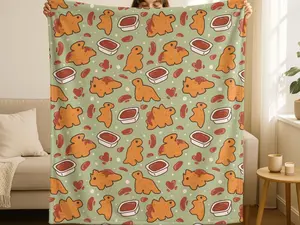 Dino Nuggets Blanket, Silly Safe Food Throw, Cozy Food Lover Velveteen Blanket, Neurodivergent Gift For Teen, College Dorm Dopamine Decor