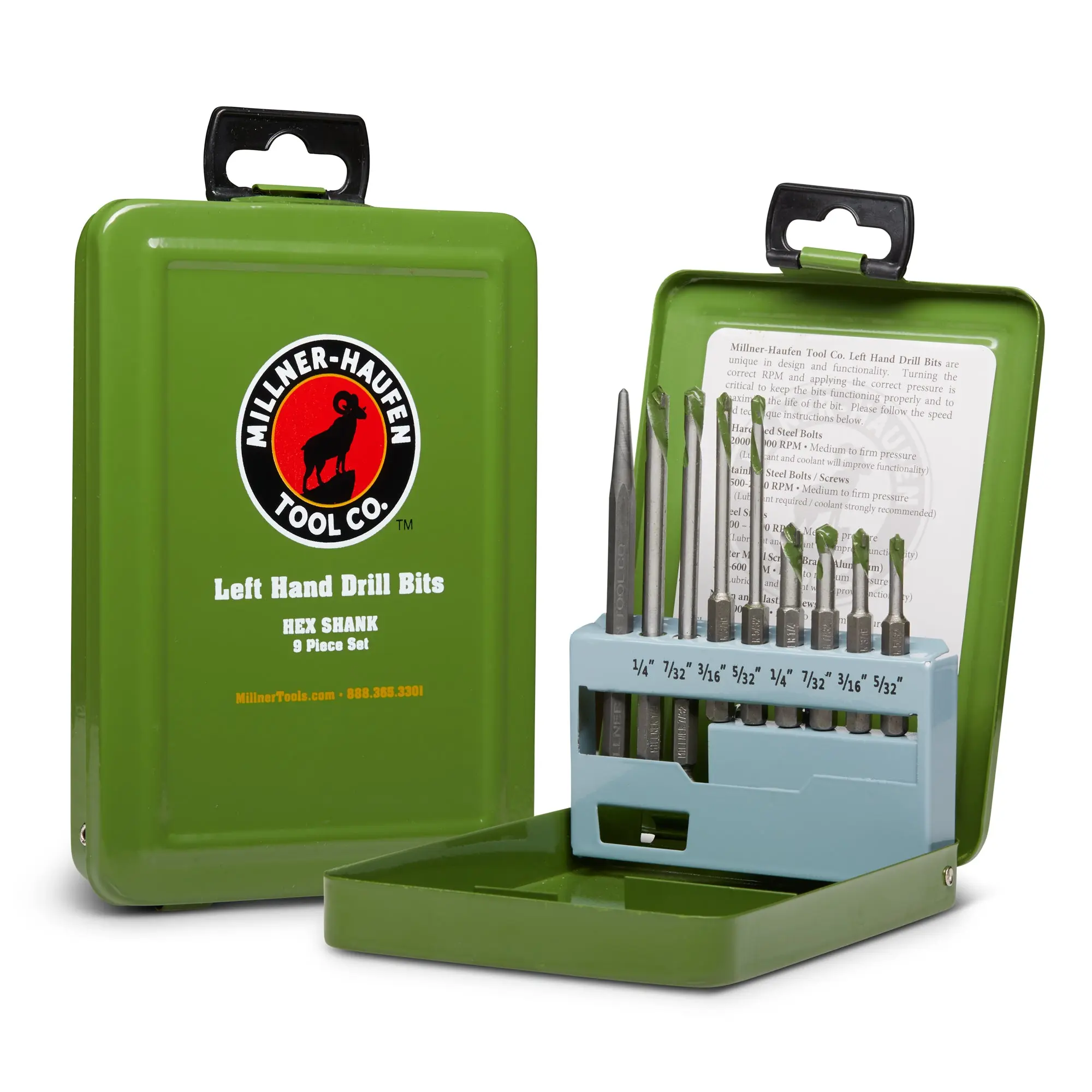 9 Piece Left Hand Drill Bit Set
