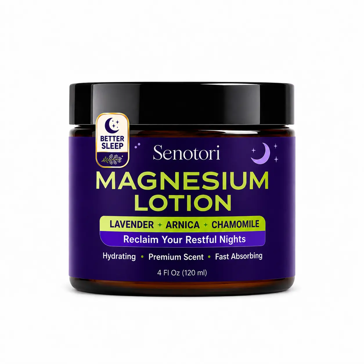 Senotori Magnesium Lotion 4 Fl oz with Arnica, Lavender & Chamomile, Topical Magnesium Cream for Nighttime Relaxation & Recovery. Self Care Gifts for Father, Mother & Family