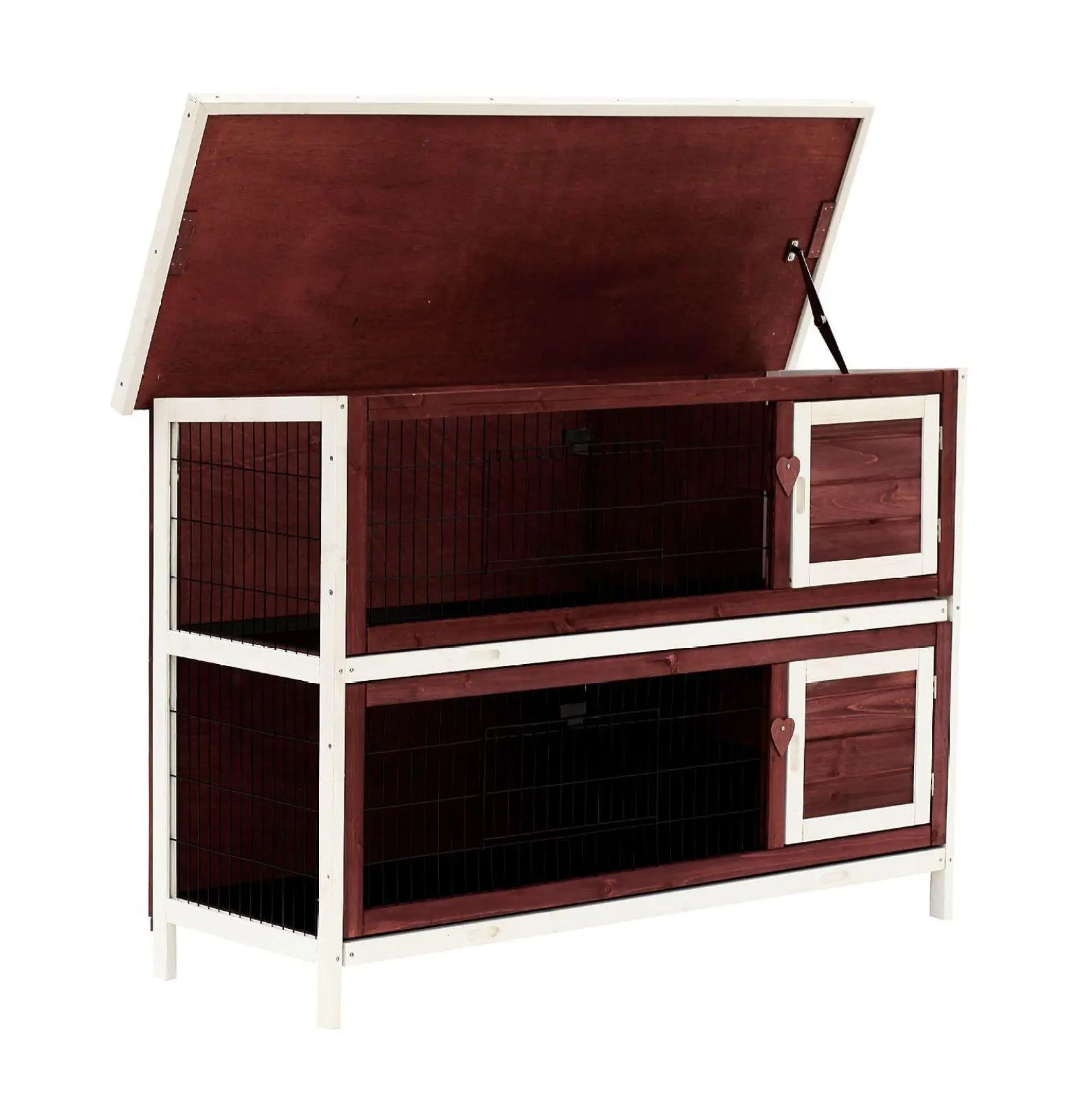 Waterproof Wooden Bunny House Rabbit Cage - 2-Story Elevated 54in Guinea Pig House with Run, Pull-Out Trays, Steel Parts, 35.5lbs Outdoor Animal Enclosure, 53.75x19.75x36.75in Compact Footprint, Indoor/Outdoor Small Animal Habitat