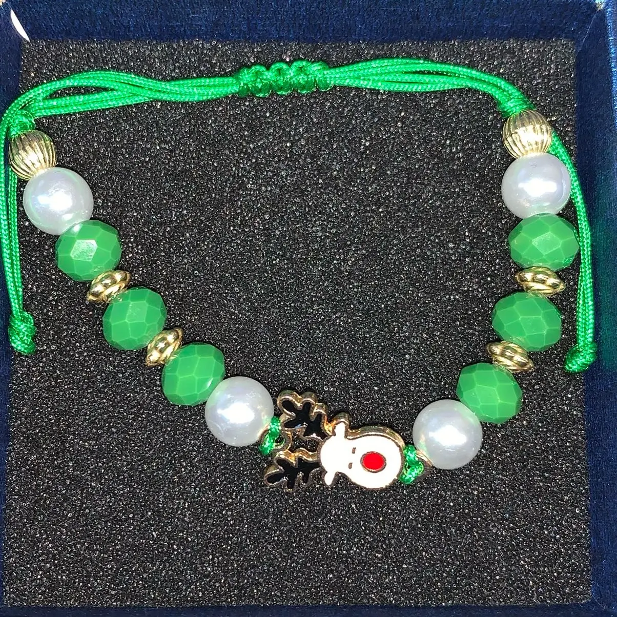 Adjustable Reindeer Charm Beaded Corded Bracelet for Women