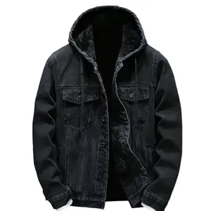 Mens Fleece Lined Denim Hoodie Jacket - Winter Warm Cowboy Jean Jacket, Casual Button Down Style, Thicken Trucker Coats - Sweatshirts, Menswear