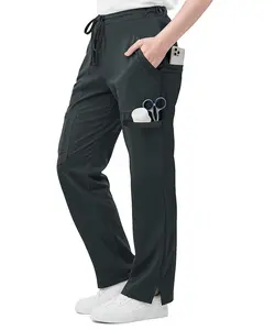 Ny Threads Petite Loose Fit Drawstring Scrub Pants For Women, Soft Stretch Charcoal