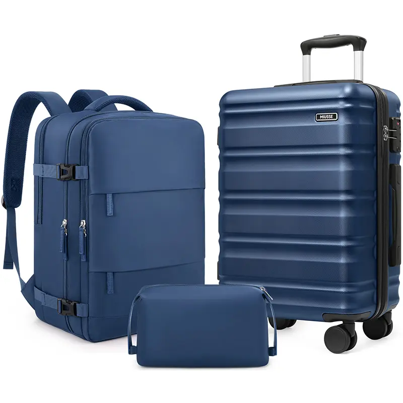 Miusse 3-Piece Lightweight Carry-On Luggage Set - 20” Hard Shell 4-Wheel Spinner Suitcase with TSA Lock, Telescoping Handle, YKK Zipper, Fully Lined Interior, Anti-Theft Travel Bag for Summer Outdoor Use
