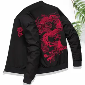 New Men's Jacket Autumn and Winter Sports Leisure Outdoor Running Clothes Fashion Personality Zipper Cardigan Retro European and American Trendy Street Style Palace Dragon Print Men's Clothes