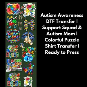 Autism Awareness DTF Transfer | Support Squad & Autism Mom | Colorful Puzzle Shirt Transfer | Ready to Press