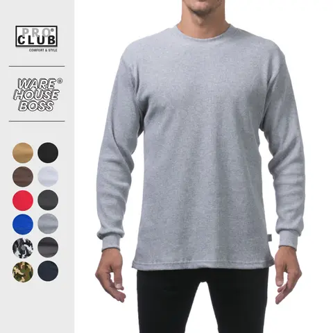 PROCLUB Men's Heavyweight Thermal Long Sleeve T Shirts PRO CLUB Plain Waffle Shirt Crew Neck Warm Cotton Tee Hip Hop Harem Shirts Big and Tall