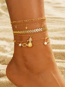 Butterfly Heart Pendant Anklet Set, Elegant Luxury Faux Pearl Stacking Ankle Bracelets, Thin Chain Foot Jewelry, Adjustable Anklet, Women Fashion Valentine's Day Gift