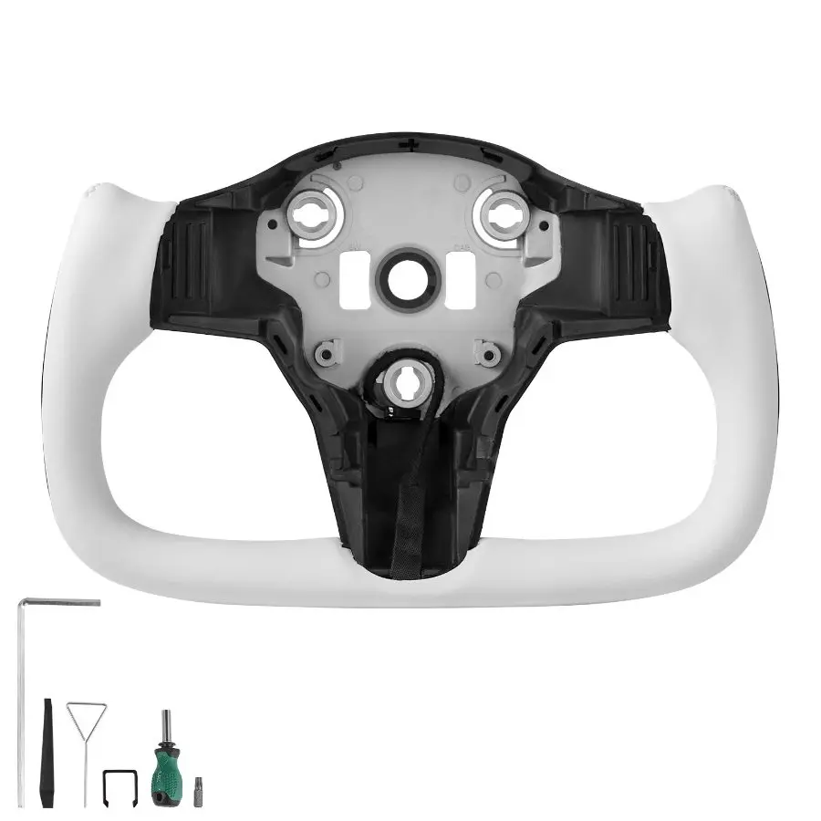 VEVOR Steering Wheel for 2016-2023 Tesla Model 3, Carbon Fiber Steering Wheel D-Shaped Flat-Bottom with Heating Function, Leather Grip with Non-Slip Texture, Accessories Replacement for Model 3, White