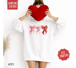 Valentine Bows Sweatshirt Comfort Colors, Trendy Women's Valentines Crewneck