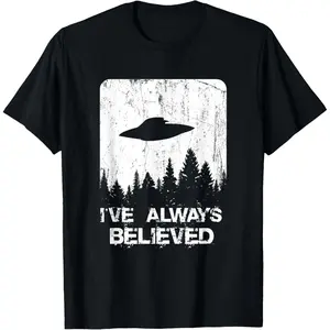 Alien Gifts Men Women  UFO Abduction Ive Always Believed T-Shirt  Graphic tees Retro Double-Sided Water Wash Vintage Metalcore Y2K Streetwear Tee graphic tee men's t shirts