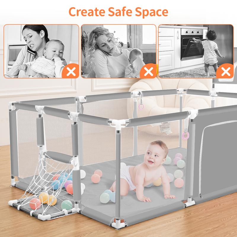 PAWGIANT Safe Play Space with Basketball Hoop! Baby Playpen 71.6x47.96x25.2 Inch, Play Pens for Babies and Toddlers Baby Fence Play Yards for Indoor & Outdoor with Breathable Mesh Anti-Fall Playpen, - Easy Storage Toddler Fence for Activity & Nap