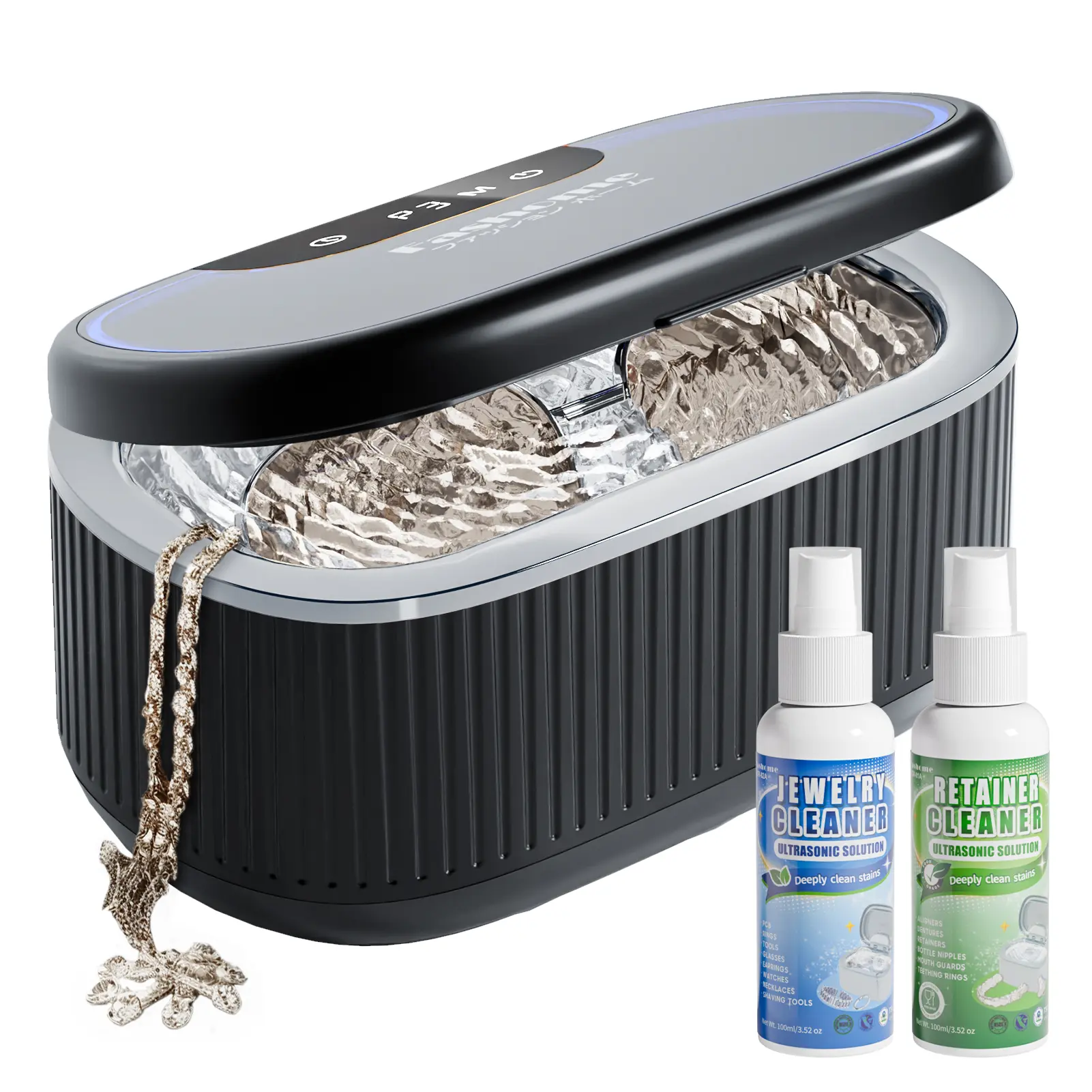 45KHZ High-Frequency Sound Waves Ultrasonic Jewelry Cleaner 550ML - 304 Stainless Steel Tweezers, Cleaning Basket, Watch Stand, 3 Power Levels, 5 Timer Modes, Degassing Mode, 2 Solutions for Rings, Glasses | Home & Commercial Deep Cleaning Equipment