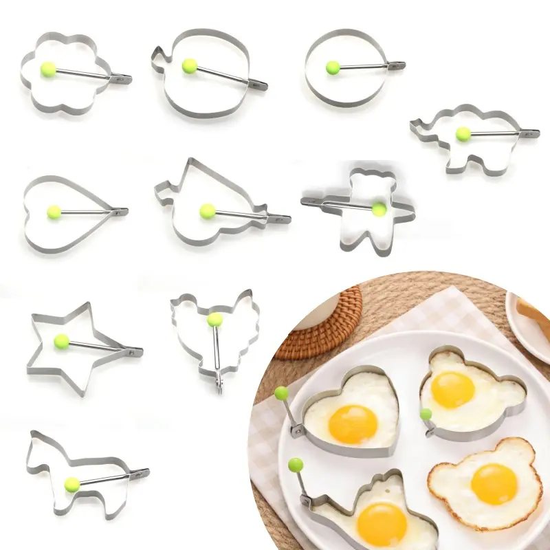 10pcs Stainless Steel Egg Rings Molds Non Stick for Cooking Frying Eggs Omelets Egg Shaper Pancake Maker with Handle for Griddle Pan, Fried Egg Rings Molds Non Stick