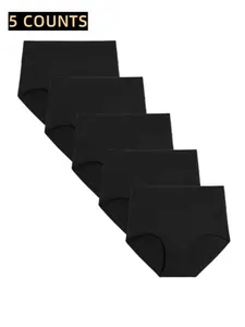 Women's Solid Seamless High Waist Panty, Breathable Comfortable High Waisted Seamless Knicker for Daily Wear, Women's Underwear for All Seasons