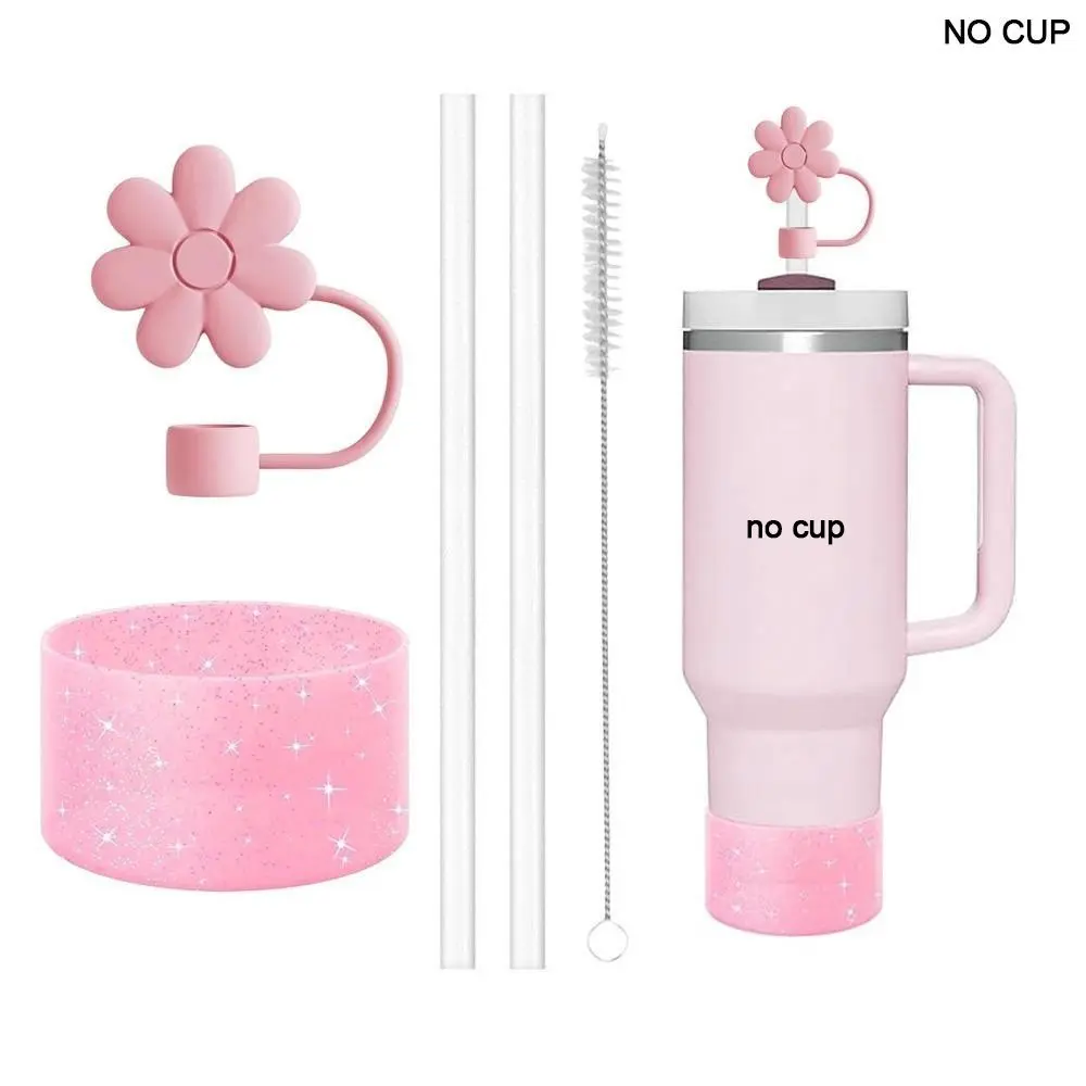 Silicone Straw Cover & Straw & Straw Brush & Silicone Boot Set, 5 Counts/set Drinkware Accessories, Silicone Straw Topper, Straw Toppers For Tumblers, for 30oz 40oz Tumbler Cup, Indoor & Outdoor, Drink Protectors