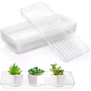 16 Pack Rectangular  Drip Trays, Clear  Saucers for Indoors, Thick Plastic Window Sill  Trays for Flower Pot Planter
