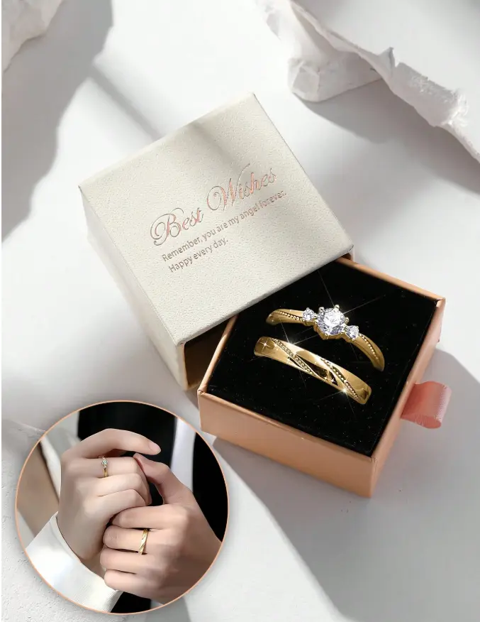 2PCS Adjustable Couple Ring Set Matching Wedding Promise Rings