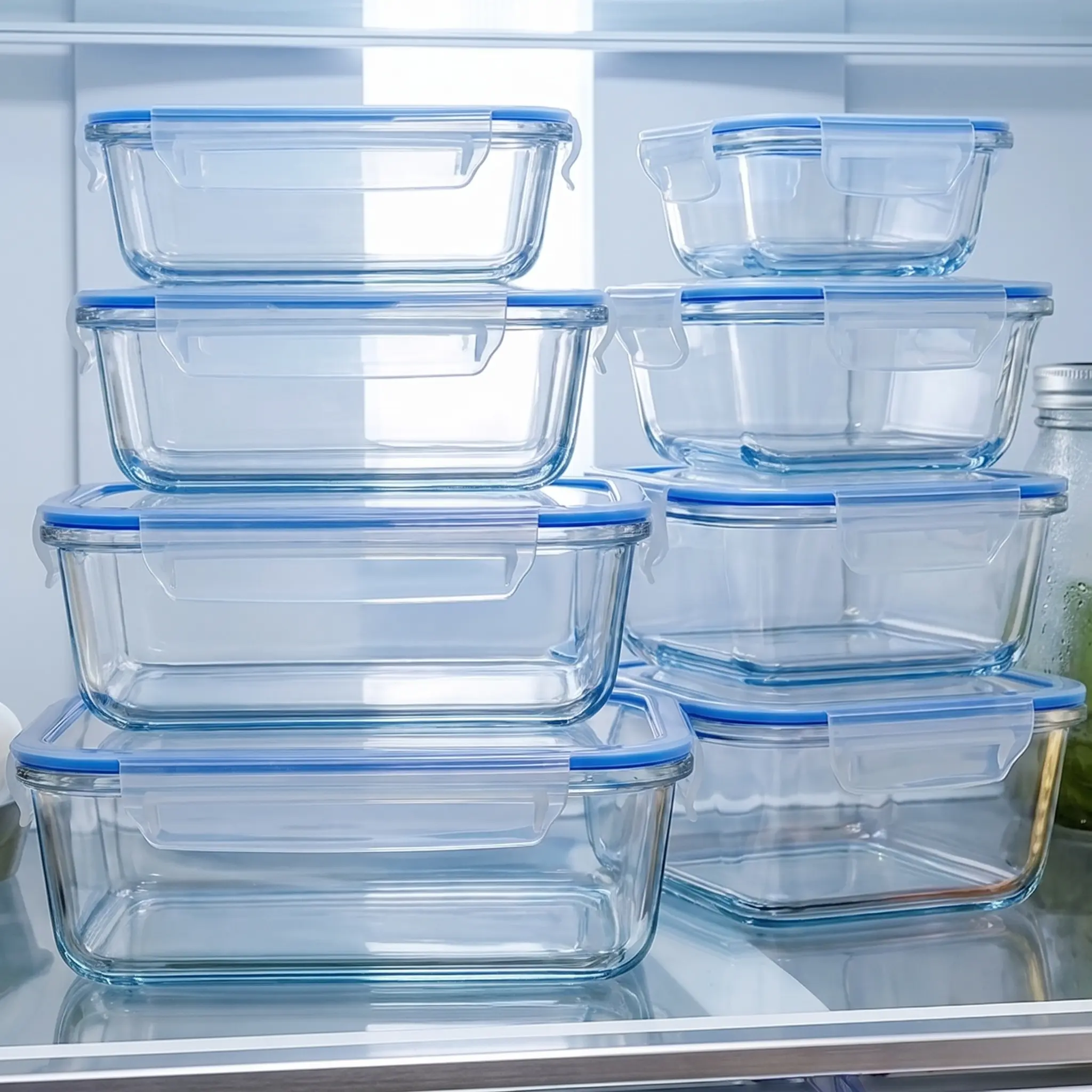 8-Piece Heat-Resistant Glass Food Storage Containers Set - BPA-Free - For Kitchen Organization, Refrigerator Storage