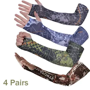 4 Pairs Arm Sleeve with Thumb Holes Women Men UV Protection Cooling  Gloved Arm Sleeves Sports Compression Unisex  Fingerless Sun Compression Long Arm Cover Sleeve for Summer Cycling Running Hiking