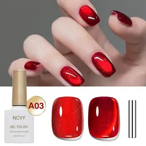 NCVY ruby red Cat Eye Magnetic Gel Nail Polish, 10ml/0.35oz with magnetic tool, long-lasting formula with LED curing, salon quality, Manicure Nail Art, Cosmetic, perfect for DIY at home, ideal gift for events and spring/summer.