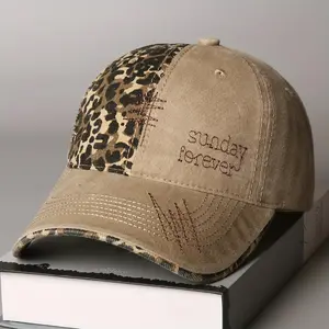 Women's 1pc American Vintage Leopard Print Letter Embroidered Baseball Cap - Street Style Duckbill Cap with Stylish, Embroidered, Lettering, Animal Graphic, Bold Graphic Designs, Stylish Hat, Embroidered Hats