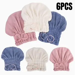 6pcs Women' Microfiber Hair Drying Towel Cap & Wrap - Soft Absorbent Quick-Dry Cap for Curly/Wet Hair, Overnight use, Size Fits Suitable for Women with Normal & Relaxed Hair textures
