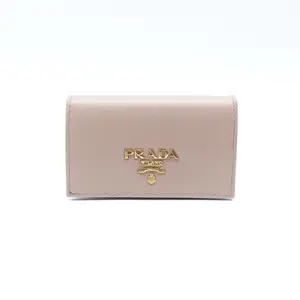 Pre-owned PRADA Calfskin Small Leather Goods Saffiano Beige Card Holder T10411568