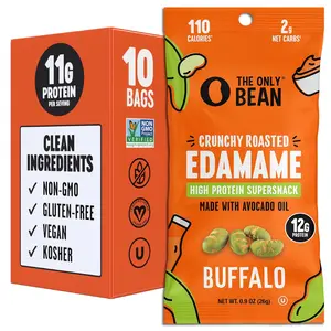 The Only Bean Crunchy Dry Roasted Edamame Snacks (Sea Salt), Healthy High Protein(11g) Keto Food, Low Carb Gluten Free Office Vegan Food 100 Calorie Snack Pack, 0.9oz 10 Pack