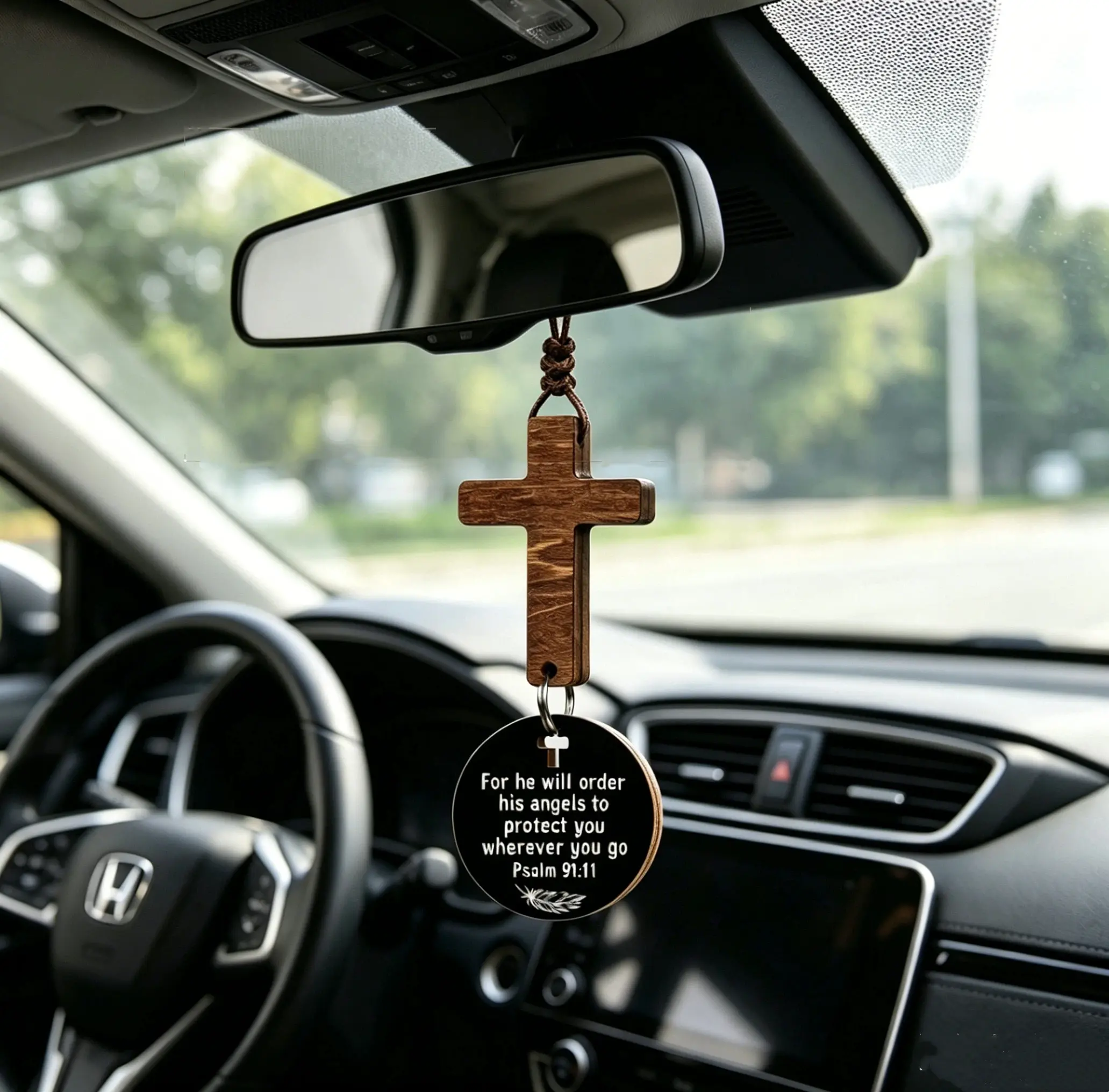 Daily Bible Verse Cross Car Mirror Hanger - Christian Catholic Religious Gift for Men Truck Drivers - Car Rear View Mirror Interior Decoration Accessory