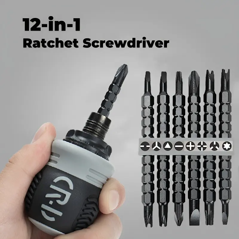 12-in-1 Multifunctional Magnetic Mini Screwdriver Set, Three-Speed Ratchet, Adjustable Length, Forged from CR-V Chrome Vanadium Steel, Strong and Durable