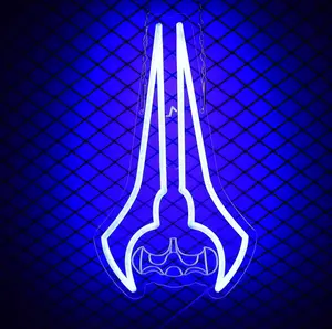 Ice Blue Master Chief Energy Sword LED Neon Sign - Blue-Accented, Bright, Cableless, Colored, Custom-Shaped Light Sign, Indoor Wall Light, Ideal Game Room Decor, Perfect Gift for FPS Enthusiasts, Blue-Accented Light Signs, Bright Light Signs