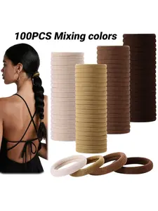 100PCS Seamless Thick Hair Bands Ponytail Holders for Women, 4CM Elastic Hair Bands&Ties, Hair Accessories- No Damage, stretches easily and holds securely without slipping, for low ponytail, high ponytail, ponytail bun, braiding and so on (Neutral Color)