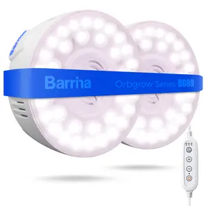 Barrina Orbgrow OG09 Puck Grow Light with Timer, Pinkish White 18W(2 x 9W, 270 Watt Equiv), Full Spectrum Plant Light for Indoor Plants, Magnetic & Linkable, 5 Levels Dimmable for Plant Shelf, 2 Packs